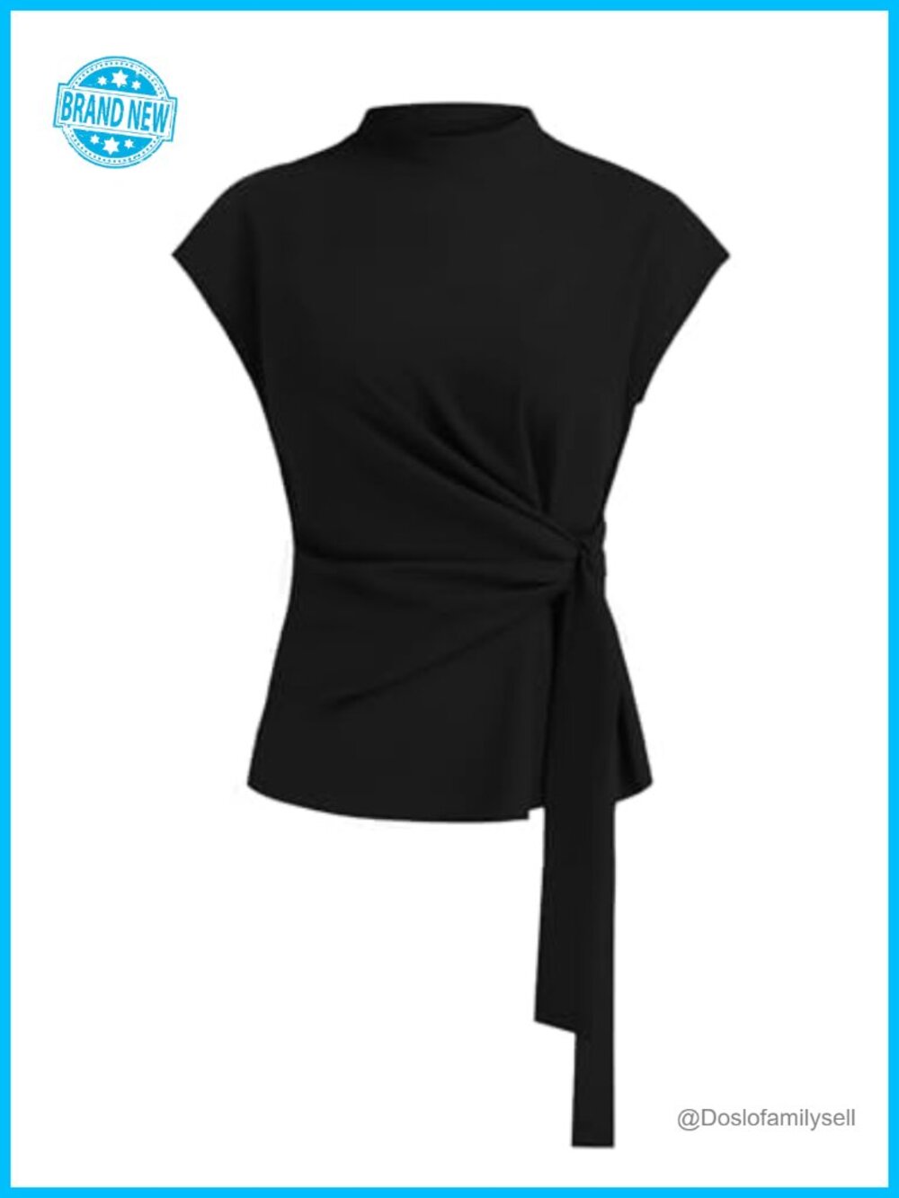 Womens Work Top Cap Sleeve Mock Neck Tie Front Blouse Office